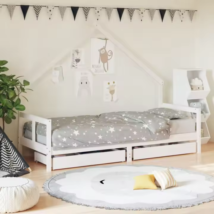 Crema infantil con cajas Pino Macicio Blanco 80x200cm - 1