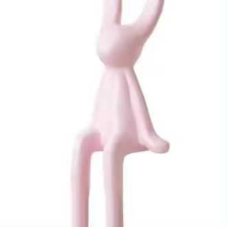 Estatua de conejo sentado de cerámica rosa, decoración de estante con orejas largas, escultura de animal abstracta para sala de estar, regalo de inauguración de la casa, pequeño - 1
