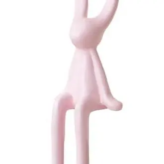 Estatua de conejo sentado de cerámica rosa, decoración de estante con orejas largas, escultura de animal abstracta para sala de estar, regalo de inauguración de la casa, pequeño - 1