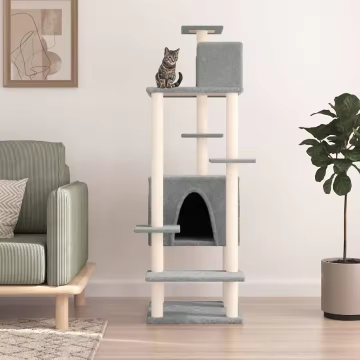 vidaXL Rascador para Gatos con Postes Árbol Torre de Escalada Sisal Color Crema,  Gris claro,  Gris oscuro y mas - 1