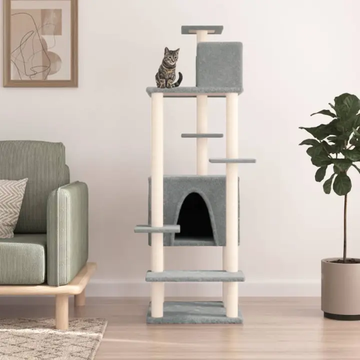 vidaXL Rascador para Gatos con Postes Árbol Torre de Escalada Sisal Color Crema,  Gris claro,  Gris oscuro y mas - 1