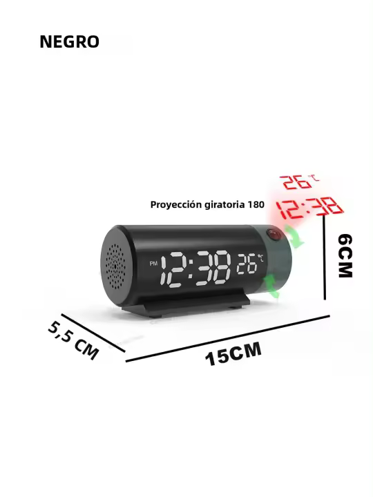 Reloj De Alarma Con Proyector Digital Rotativo De 180° Y Dimmer De Brillo Automático Para Dormitorios Mostrador Circular Moderno Material Plástico - 1