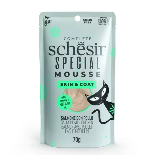 Schesir Special Alimento Húmedo Completo Y Equilibrado para Gatos Exigentes 12 X 70 Gr (12 x Skin&Coat Salmón con Pollo) - 1