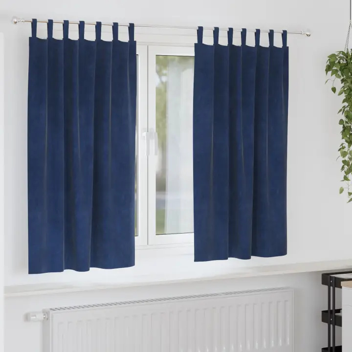 Cortinas opacas vidaXL con lazos de suspensión 2 pcs de terciopelo azul oscuro - 1