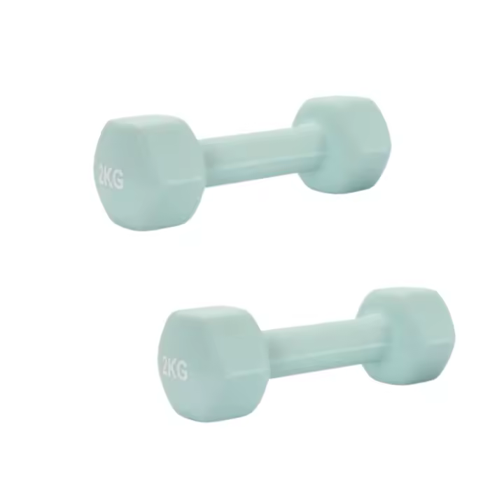 Set de 2 pesas mancuernas deportivas hexagonales para fitness de diferentes pesos y de colores pastel - 1