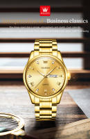 Reloj De Pulsera De Lujo Para Hombre OLEVS 5563 Acero Inoxidable Dorado Resistente Al Agua Calendario Doble Luminoso Estilo Formal - details 11