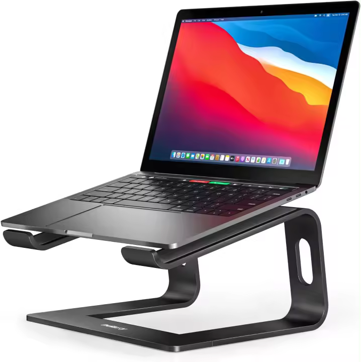 Soporte para computadora portátil para escritorio, elevador de aluminio desmontable para computadora portátil para escritorio, soporte ergonómico para computadora portátil compatible con soporte de computadora. negro - 1