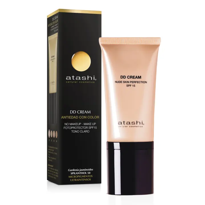 Atashi | DD Cream Antiedad | Tratamiento Hidratante Antiedad con Color | Efecto Buena Cara | 8 beneficios en 1 | Con Retinol | Formato Airless | Tono Medio | 50ml - 1