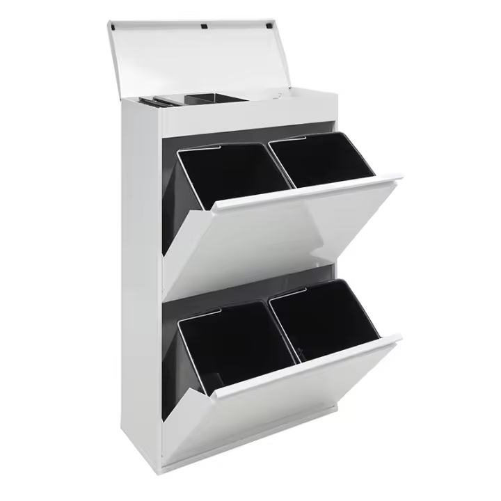 ARREGUI Top Cubo de Basura y Reciclaje de Acero de 4 Compartimentos con Bandeja Superior | Cubos de Basura de Cocina | Contenedores de Reciclaje para Casa u Oficina | 4x17L (68L) - 1