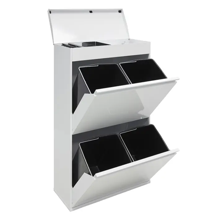 ARREGUI Top Cubo de Basura y Reciclaje de Acero de 4 Compartimentos con Bandeja Superior | Cubos de Basura de Cocina | Contenedores de Reciclaje para Casa u Oficina | 4x17L (68L) - 1