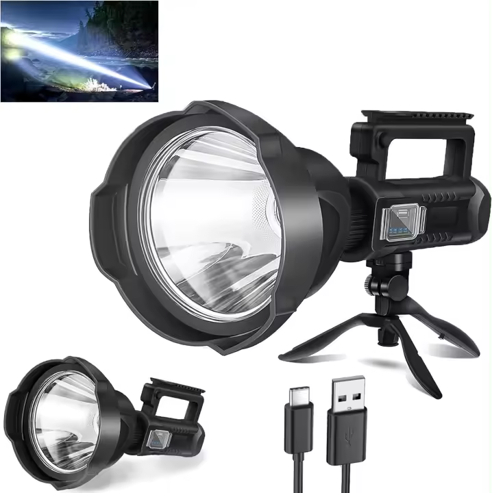 Foco LED recargable, 3.000.000 lúmenes, superbrillante, potente, linterna exterior de largo alcance con 4 modos - 1