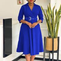 Vestido Elegante Para Oficina Para Mujer Cuello Redondo V Cintura Ajustada Pleated Midi Formal Business Work Dress OL - details 37