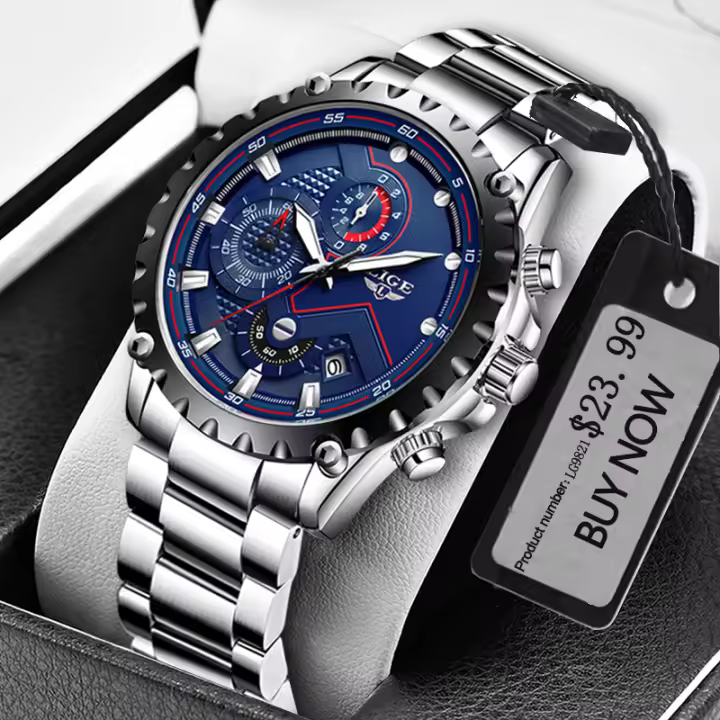 Reloj De Hombre LIGE Con Dial Azul Y Correa De Acero Inoxidable Resistente Al Agua Y Al Shock Estilo Formal Y Casual Con Fechas - 1