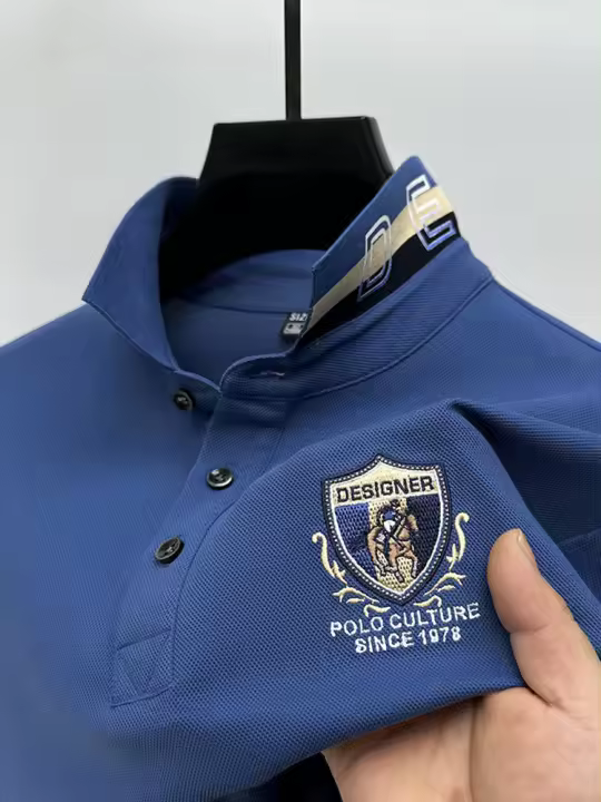 Camisa Polo Para Hombre De Lujo Ligera Con Bordado Exquisito Transpirable Y Cómoda De Verano Cuello Redondo Manga Corta Estilo Casual - 1