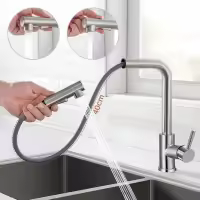 Grifo mezclador para fregadero de cocina con rociador extraíble, con 2 modos de agua corriente y rociado, agua caliente y fría - details 2