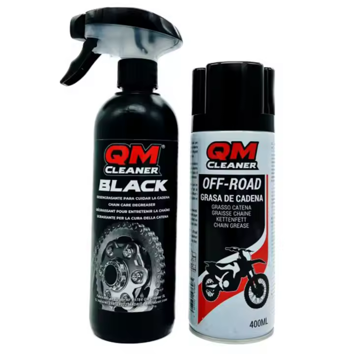 Kit cuidado de Cadena QM Cleaner. Desengrasante de cadena y grasa para moto - 1