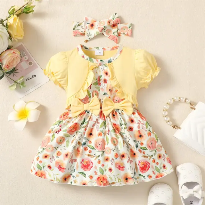 Vestido De Princesa Para Bebé Niña Con Estampado Floral Y Cinturón Kuwkuw Ropa Infantil Vestidos De Verano Para Recién Nacida Talla Ajustada Estilo Coreano - 1