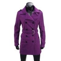 Abrigo De Mujer En Lino Y Lana Doblemente Abrillantado Con Cinturón Y Etiqueta En Hombro Casual Streetwear De Otoño Invierno - details 12