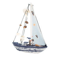 Barco De Concha Azul Y Blanca Decoración Mediterránea Hecho a Mano Regalo De Artesanía Vintage Estilo Náutico Suave Navegación - details 8