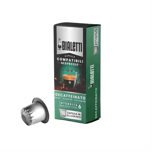 Bialetti Cápsulas de Café 10 caps - Compatibles con Nespresso® * (no vertuo) Mezcla Descafeinado - Intensidad 6 - 10 cápsulas - 1