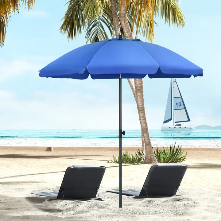 Outsunny Sombrilla de Playa Grande Ø180 cm Sombrilla de Terraza Exterior con Ángulo Ajustable Protección UV50+ Impermeable Mástil de Ø32 mm - 1