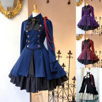 Vestido Lolita Vintage Medieval Negro Para Mujer Estilo Gótico Renacentista Con Volante Clásico Halloween Dulce Kawaii A-Line Talla Natural Vestidos De Poliéster Talla Regular Cuello Con Borla - details 0
