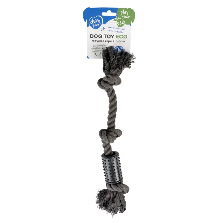 Juguete de cuerda negro de alta calidad con cilindro de goma para encías y dientes - Tamaño: 38 x 5 x 5 CM - Marca Duvo plus - 1