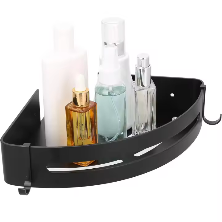 Estanteria Baño BRICOGAMO Triangular Negro Mate - Gran Capacidad - Fácil de Instalar - 1