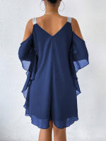 Vestido De Verano Para Mujer 2025 Elegante Con Cuello En V Y Manga Corta Vestido De Chiffon A-Line De Rodilla Casual - details 1