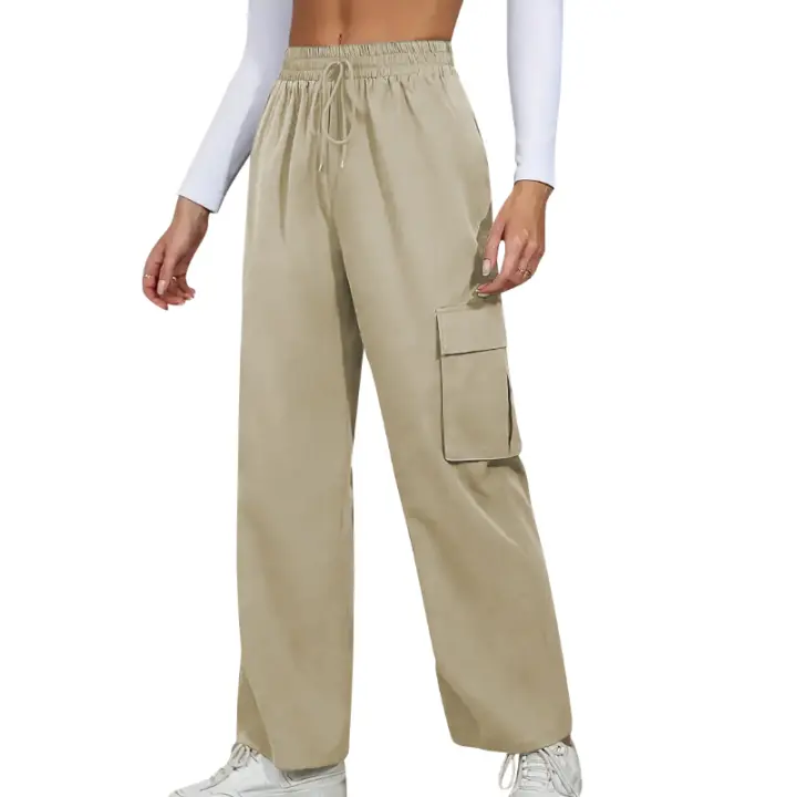 Pantalones Anchos De Cintura Alta Para Mujer Con Varios Bolsillos Para Ropa Casual Y Deportiva - 1