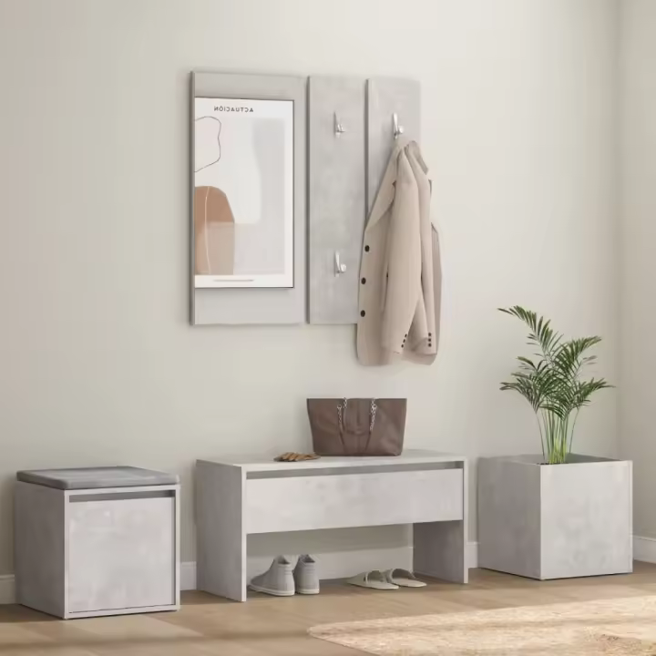 vidaXL Juego de muebles recibidor madera contrachapada gris hormigón - 1