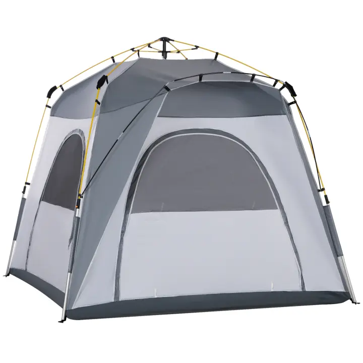 Outsunny Tienda de Campaña Instantánea para 4 Personas Tienda de Camping con 4 Ventanas 2 Bolsillos y Bolsa de Transporte 240x240x199 cm Gris y Blanco - 1
