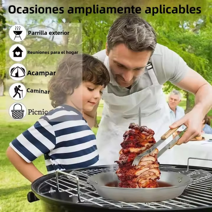 Juego De Brochetas Para Barbacoa Brasileña Vertical Con Placa De Asado Removible Y Base Redonda Para Pollo Entero Salchicha - 1