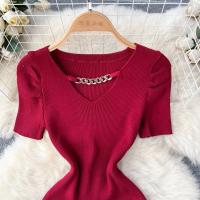 Vestido De Verano Con Diseño De Cadena Y Mangas Cortas Estilo Coreano Ajustado Para Mujer Vestido De Fiesta Mini De Cintura Alta Con Cierre Pullover - details 20