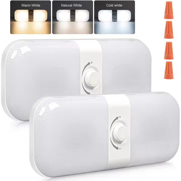 Luz interior para autocaravana, 1700 lm, TEM, 3 colores, LED regulable de 12 V, luz de techo con interruptor para autocaravana, coche, remolque o barco (blanco cálido, frío y natural), paquete de 2 - 1
