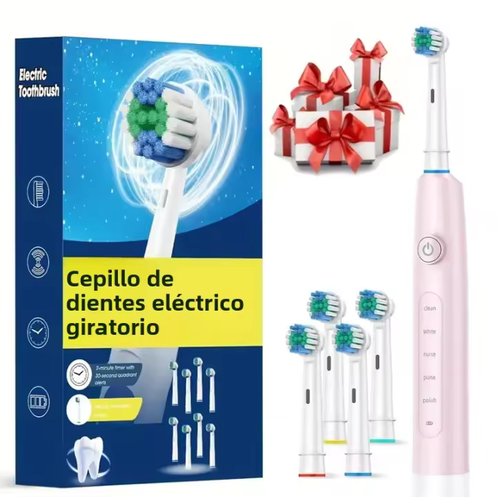 Cepillo De Dientes Eléctrico Recargable Profundo Limpieza Blanqueamiento Para Adultos Cepillo De Rotación Con 4/8 Cabezas De Reemplazo - 1