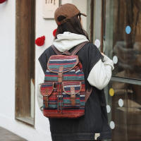 Nueva Mochila Grande Para Mujer 2024 Estilo Étnico Retro Con Cordón Y Estampado Casuístico Bolso De Tanque De Escuela Casual - details 2