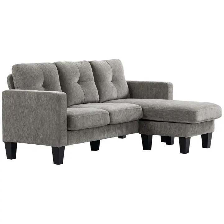 HOMCOM Sofá Esquinero Sofá en Forma de L Tapizado en Poliéster Sofá Chaise Longue Reversible con 3 Cojines para Salón Carga 180 kg 186x130x84 cm - 1