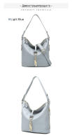 Bolso De Hombro Para Mujer Zency Elegante Azul De Cuero Genuino 100% Bolso Hobos Blanco Mochila Mensajera Para Dama Con Decoración De Cerradura Charm Lock Tamaños Variados - details 8