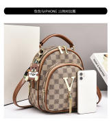 Mochila Vintage a Cuadros Para Mujer Estilo Girly Con Contraste De Hombros Mochila Redonda De Moda Cruzbody Sencilla Con Costuras Material PVC - details 7