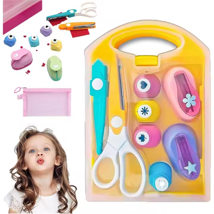 Juego de perforadoras y tijeras para manualidades para niños, juego de tijeras y perforadoras para manualidades, juego de perforadoras para álbumes de recortes, hojas, mariposas y estrellas - 1