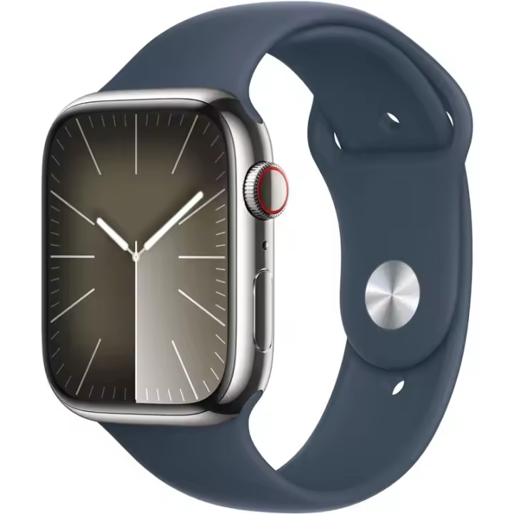 Apple Watch Series 9 GPS Celular 45 mm CA Plata Acero Inoxidable Cinturón Deportivo S/M Azul Tormenta - 1