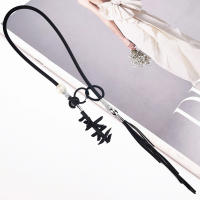 Collar Largo De Moda Bohemia Para Mujer Con Diseño De Borla Joyería Sencilla Y Gótica Accesorios Para Fiesta Correa Elástica De Silicona Color Negro - details 2