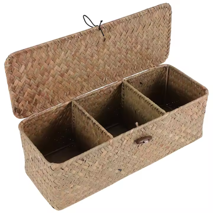 Cesta de papel higiénico de ratán a cuadros, organizador de almacenamiento de baño, joyería, cosmética, 3 - 1