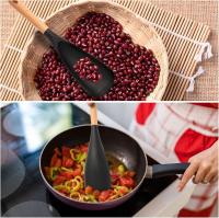 Juego de 2 cucharas de silicona grandes y pequeñas para sartenes antiadherentes. Cuchara de cocina con mango de madera para remover, voltear, raspar y servir. Espátula resistente al calor para hornear y remover (29 cm y 34 cm, color negro). - details 2