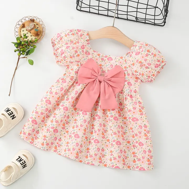 Vestido De Princesa Para Bebé Niña Verano Con Mangas Flotantes Y Floral Vestido De Cumpleaños En Rosa Cotton Polyester - 1