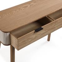 VERSA - Consola de madera color natural, 2 cajones, extremos blancos ondulados, 90x33x78 cm - details 3