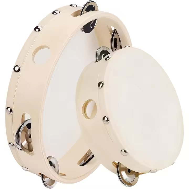ROCKSTAR MUSIC Panderetas de Mano con Piel en Madera TH0604T & TH0806T Color Natural Jingles de Metal, 2 Piezas 6 Pulgadas y 8 Pulgadas - 1
