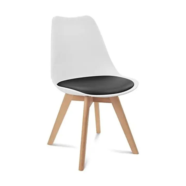 ORION91 Silla DRACO Blanco Asiento Piel Sintética Acolchado Negro 🖤 Patas Madera de Haya 54x81x48cm Comedor Oficina Salón Teletrabajo Cocina - SpazioLuzio - 1