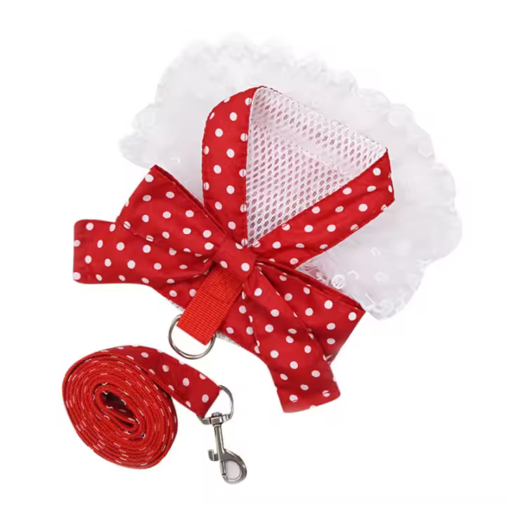 Harnés Para Perros Con Encaje Hermoso Correa Para Gatos Con Lazo Cuerda De Pecho Para Perros Accesorios Para Mascotas Rojo Lazo - 1